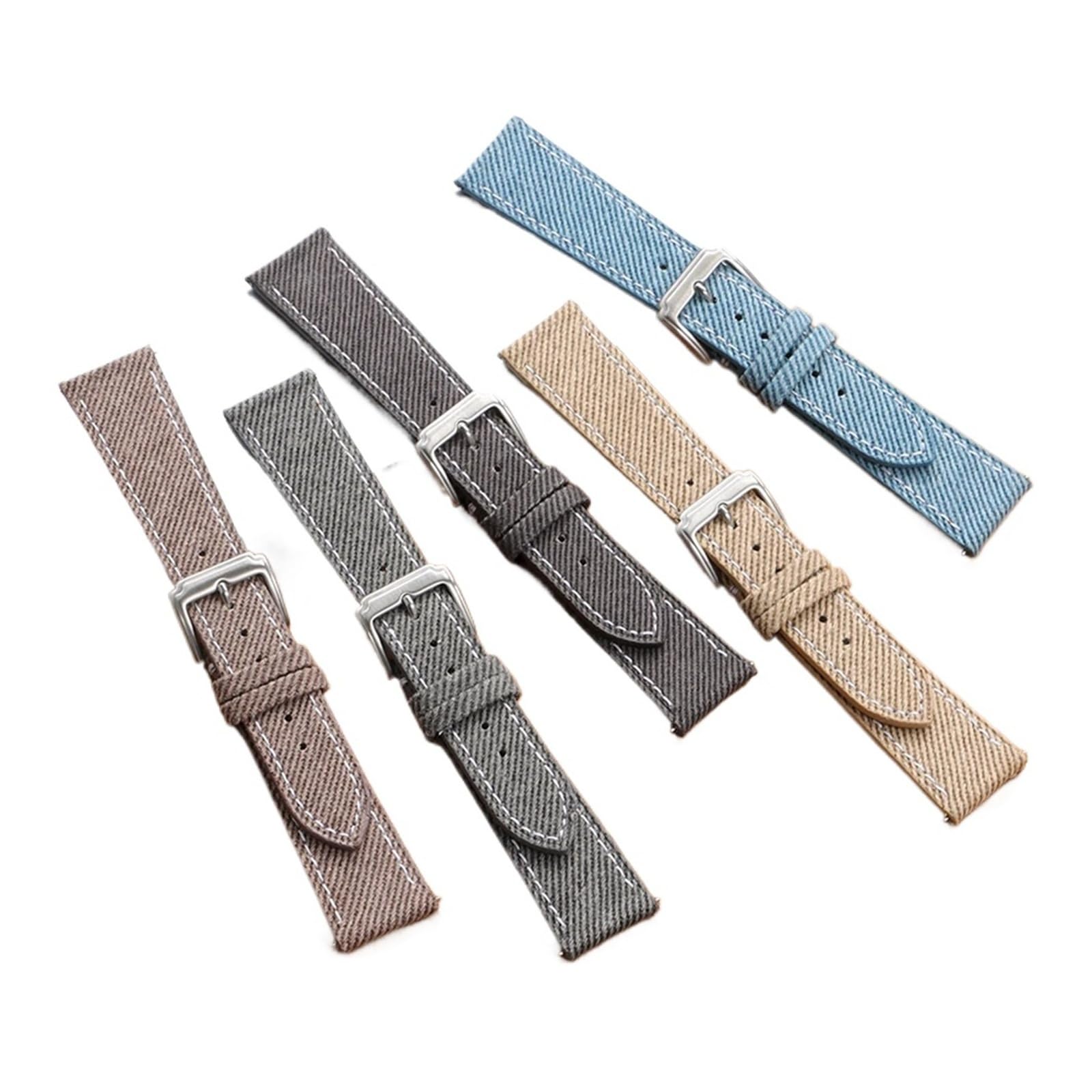 yingyingjia Vintage-Denim-Uhrenarmband, Genähtes Lederarmband, 18 Mm, 20, 22, Schnellverschluss, Smartwatch-Armband, Braun