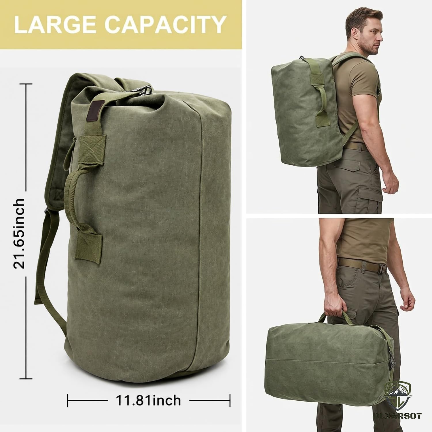 Military Tactical Backpack Large Capacity Travel Climbing Bag Duffel Bag Top Load Double Strap Canvas Backpack