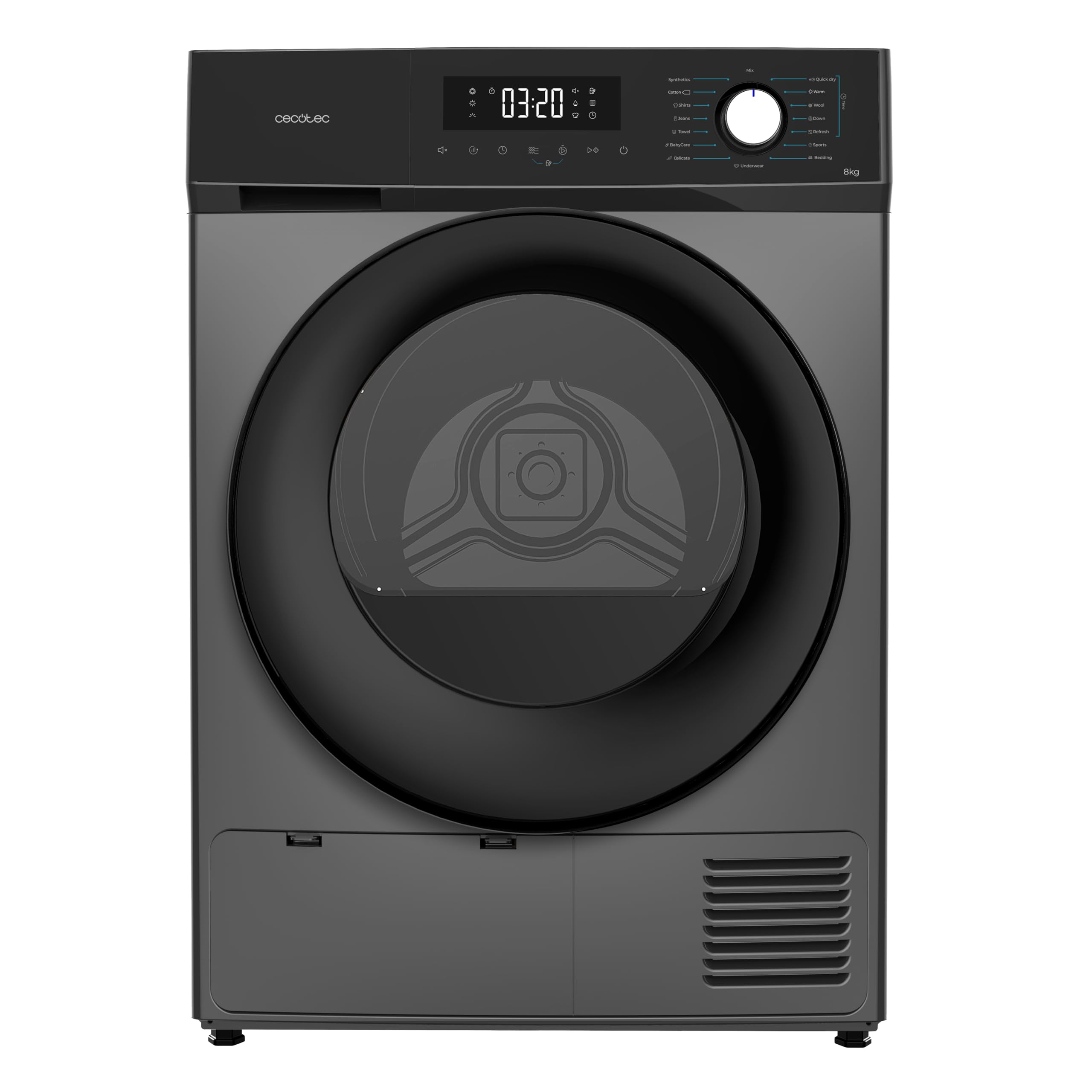 Cecotec Clothes Dryer Heat Pump 8 kg Bolero Dresscode Dry 8330 Steel, 15 programs, Class E, Functions such as Automatic Drying, Easy Ironing, Stop&Go, Two-way Spin Drum, Stainless Steel