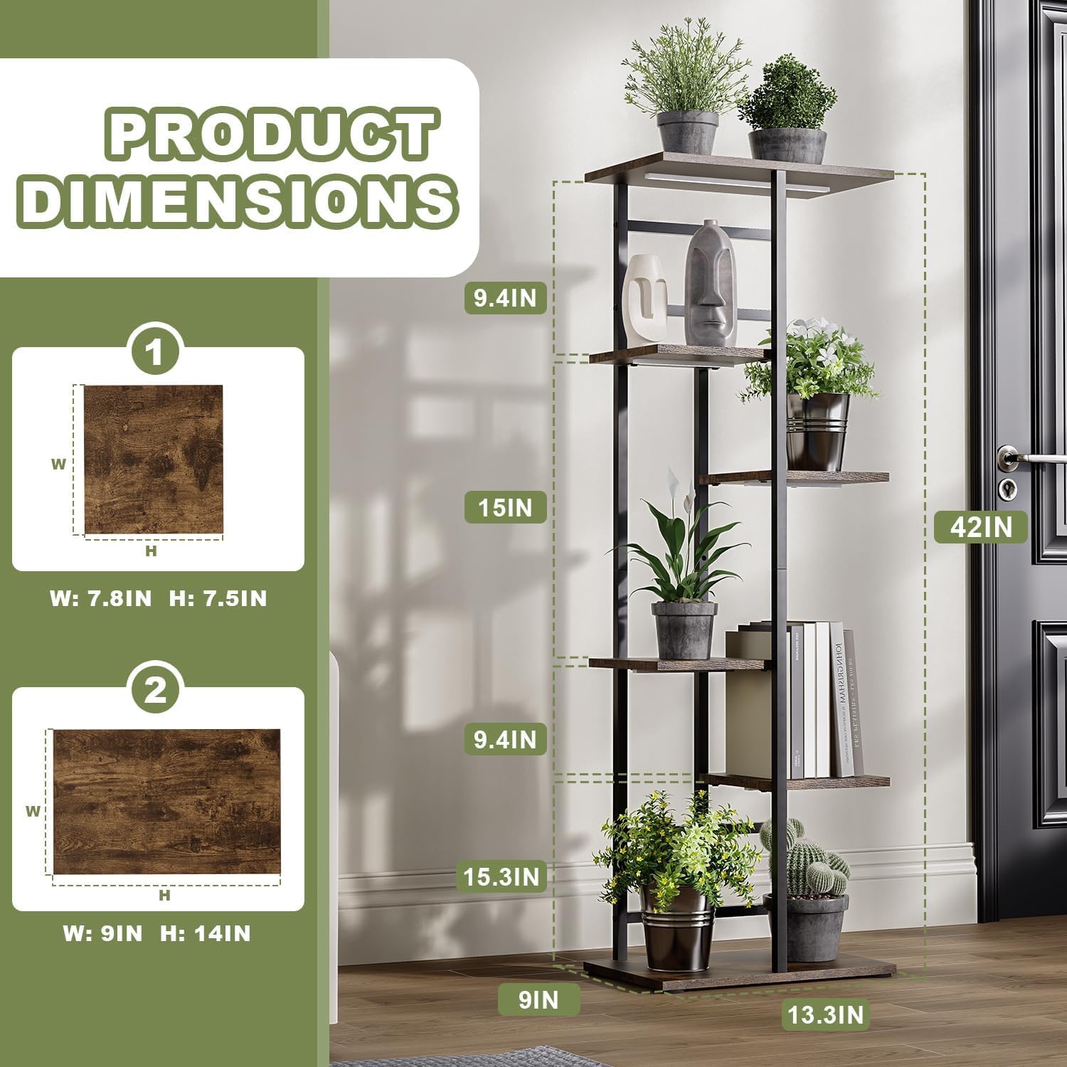 Plant Stand Indoor with Grow Lights, 6-Tiered Tall Plant Stand Metal Metal Corner Large Plant Shelf Display Rack Holder for Patio Living Room Balcony