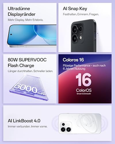 OPPO Reno16 Pro 5G Unlocked Smartphone, 12+512GB, 200MP Quad-Kamera, 50MP 3.5X Teleobjektiv, 6.32" 120Hz AMOLED Display, MediaTek Dimensity 8550, IP69K, Starlight Black (mit 80W SUPERVOOC Ladegerät) - 2