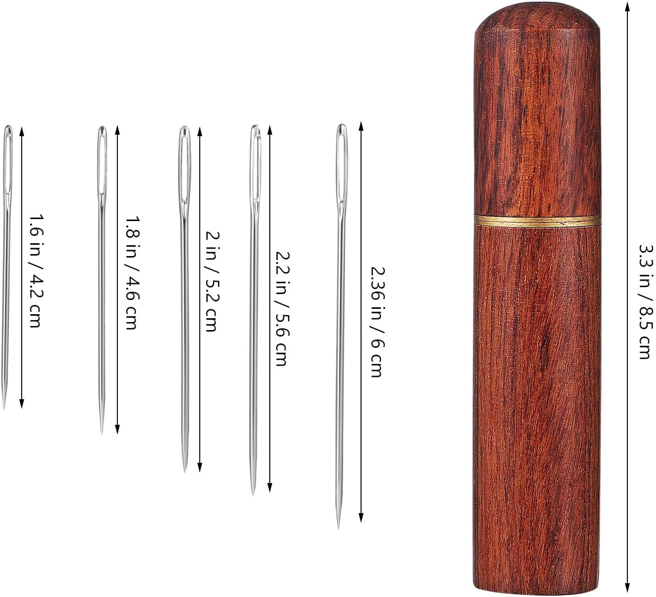 ADOCARN Large Eye Embroidery Hand Sewing Needles Stainless Steel 25pcs with Wooden Needle Case for Cross Stitch and Needlework Storage