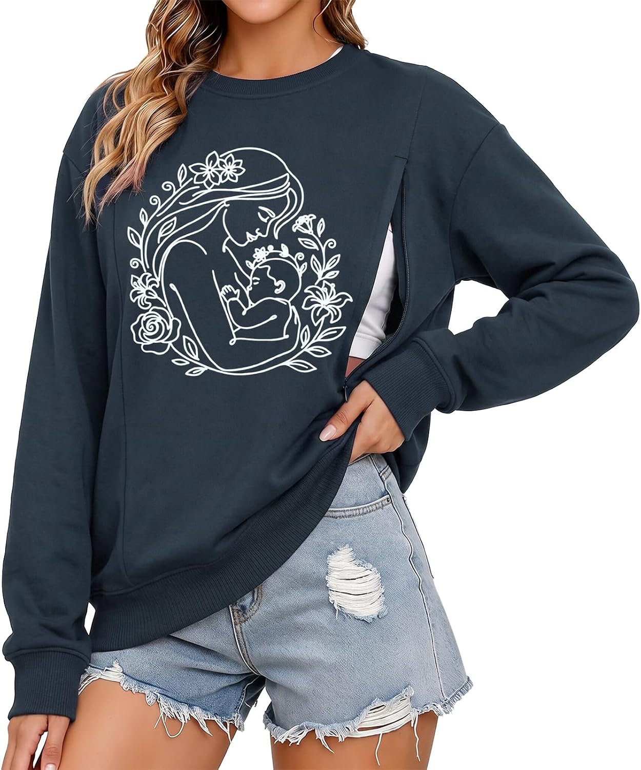 UNIQUEONE Women Nursing Sweatshirts for Breastfeeding - Friendly Zipper Maternity Sweater Long Sleeve Mama Pullover Tops
