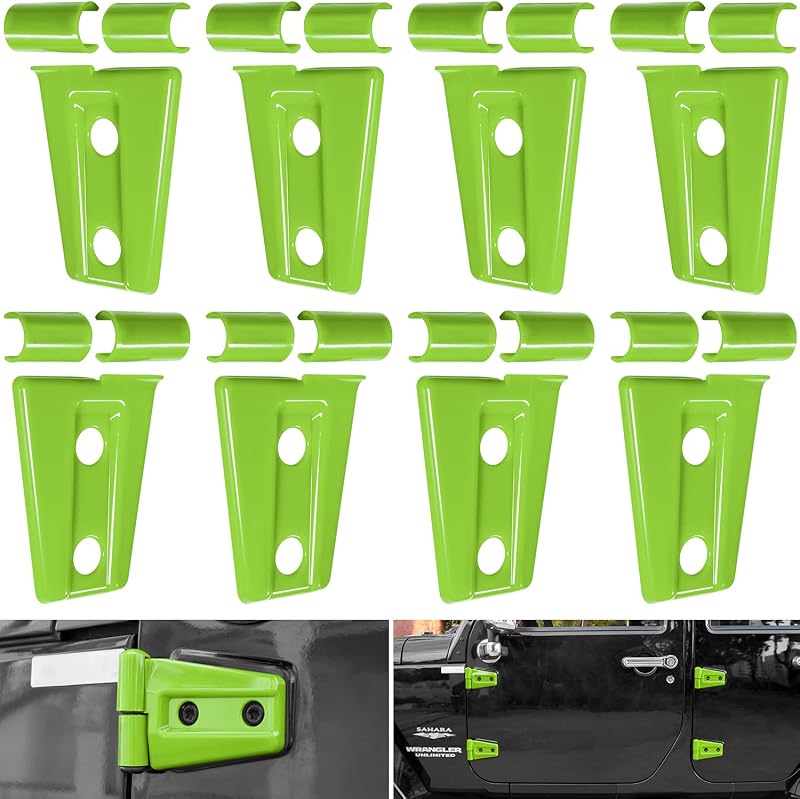 Molduras de cobertura das dobradiças das portas E-cowlboy em ABS para Jeep Wrangler JK JKU 2007–2018 – Verde, 8 unidades
