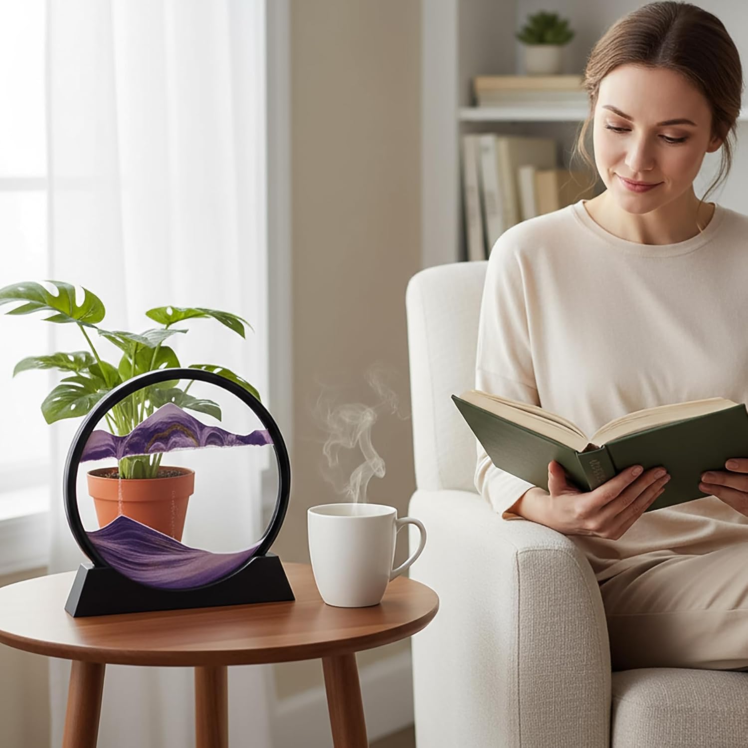 Hiceeden Set of 2 Moving Sand Art, 10 Inch 3D Sand Liquid Motion Sandscapes, Round Glass Deep Sea Sand Picture, Flowing Sand Painting for Office Desktop, Home Decor, Relaxation Toy, Blue and Purple - Image 4