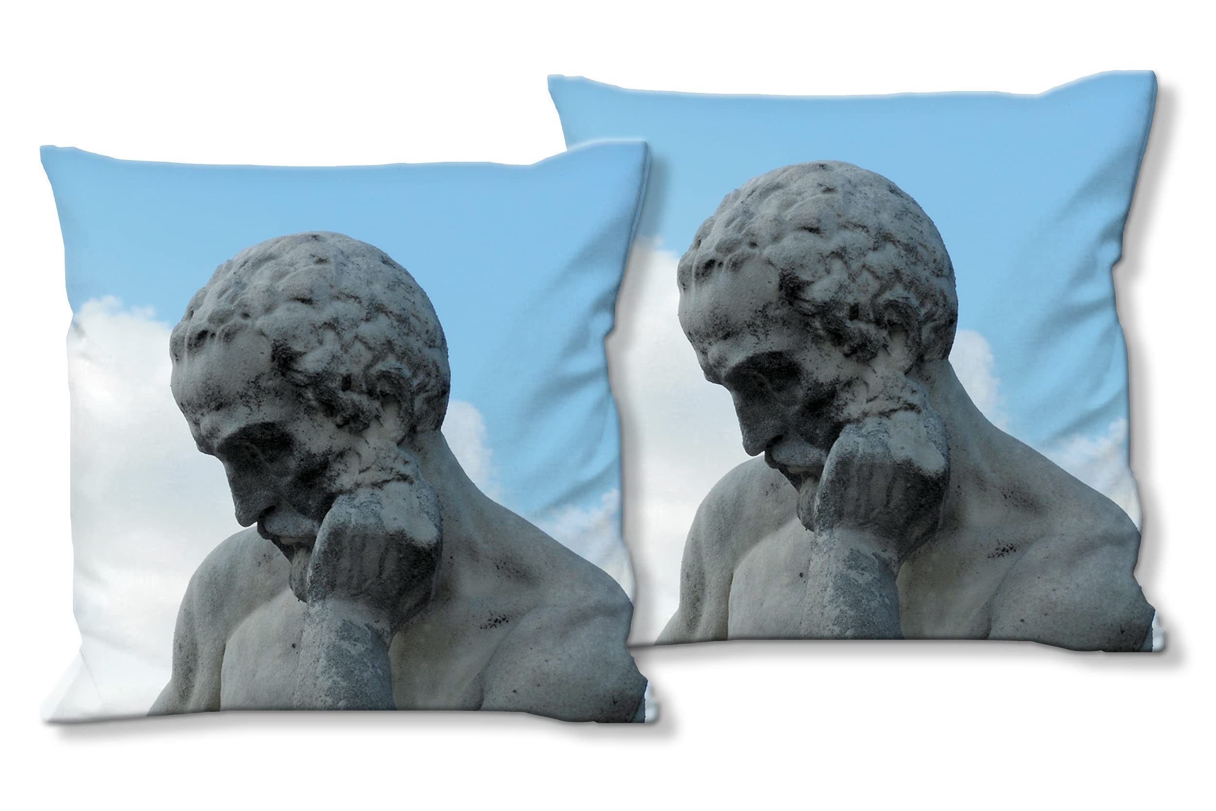 Denk nach! - Foto-Kissen-Hülle Set (2 STK.) 40 x 40 cm | Kissen-Bezüge - passend zu Wandbild - Deko-Kissen - Paris Stutue Denker Steinfigur Kunst