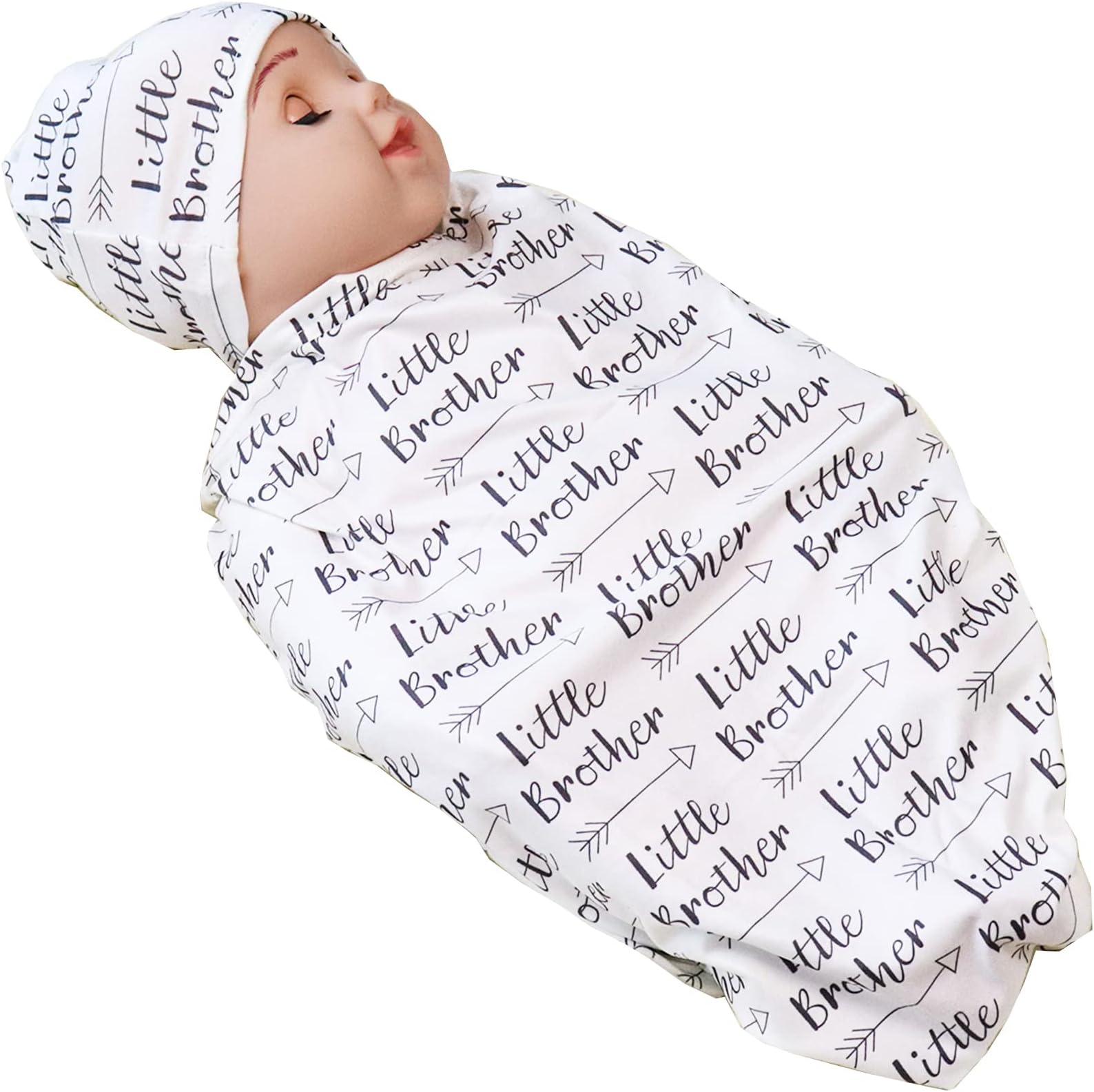 Newborn Swaddle Blanket with Beanie Set,Soft Stretchy Cocoon Sack for 0-3 Months Baby Boys and Girls, Brother