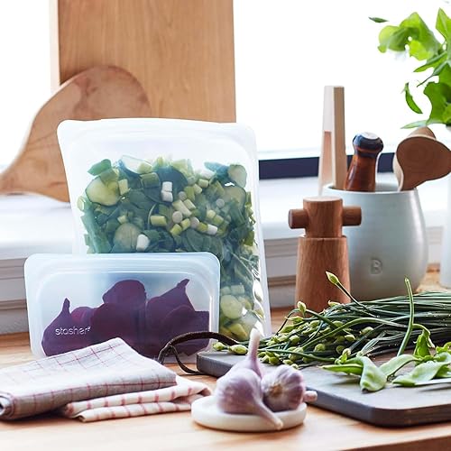 Miniatura 10 de Stasher Bolsa de almacenamiento reutilizable de silicona platino de grado alimenticio color aguamarina paquete de 4 unidades pequeña reduce el