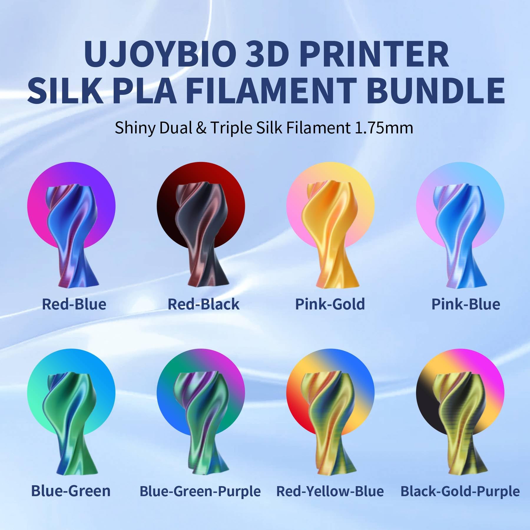 Filamento PLA Plus para impresora 3D de 1.75 mm, paquete de filamento PLA de 1.75 mm PRO, PLA+ precisión dimensional +/- 0.03 mm, carrete de 250 g, 8 paquetes (250 g x 8 PLA Plus + paquete de