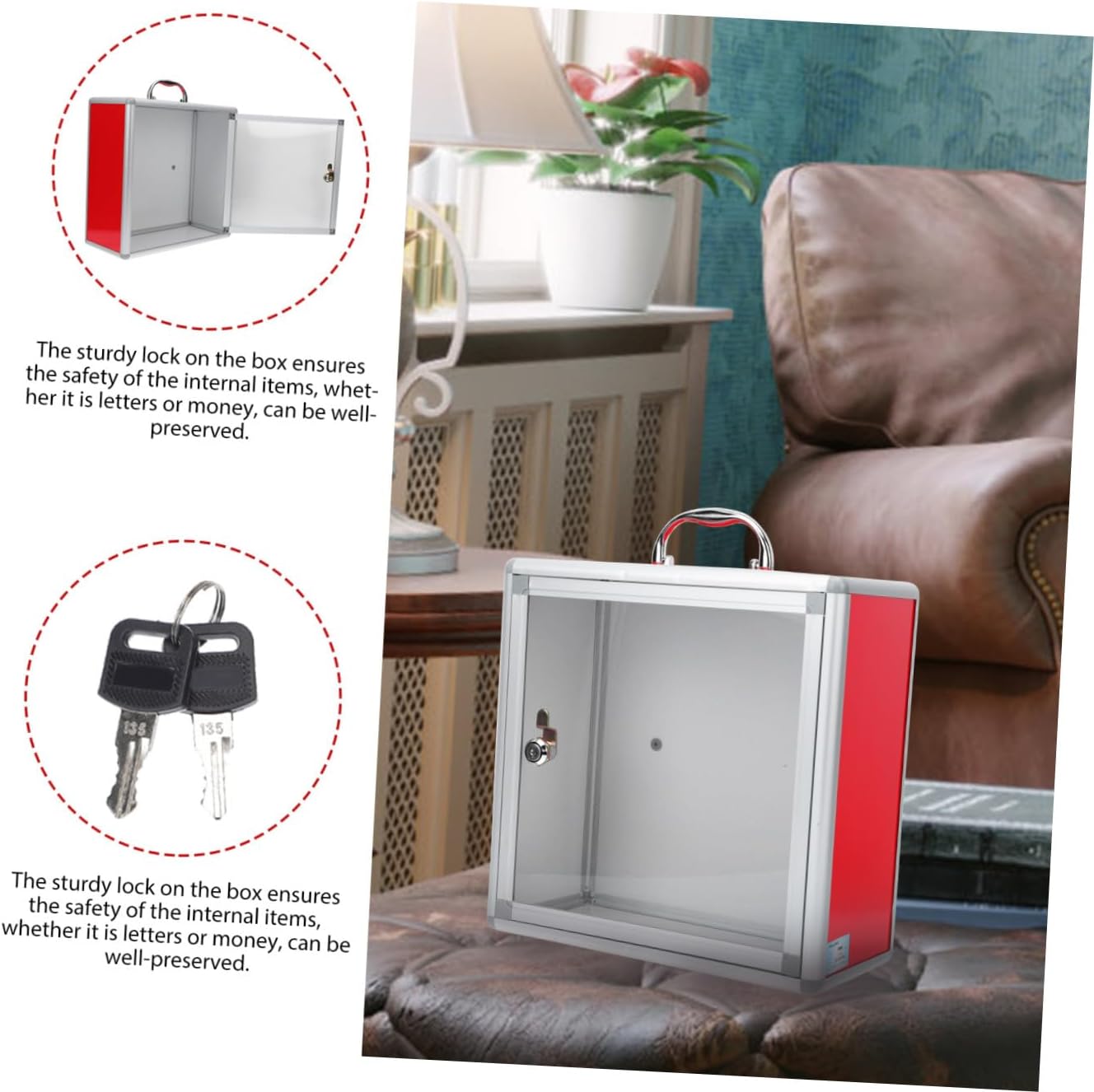 Donation Collection Containers Aluminum Frame Sturdy Lock Wall-Hanging or Desktop