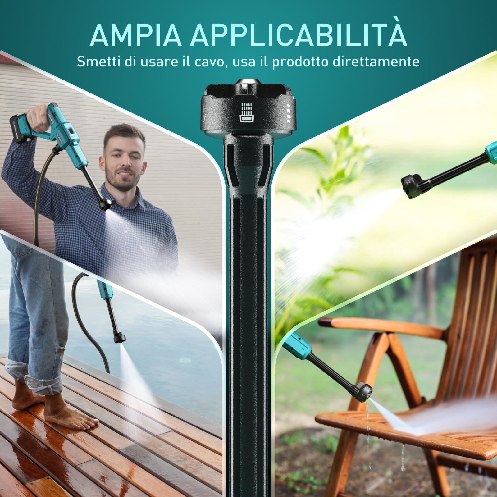 Idropulitrice A Batteria 900 PSI, Con 2 Batterie Da 3000mAh E Ugello 6 In 1 - Potente E Portatile Per Auto, Giardino, Terrazza!