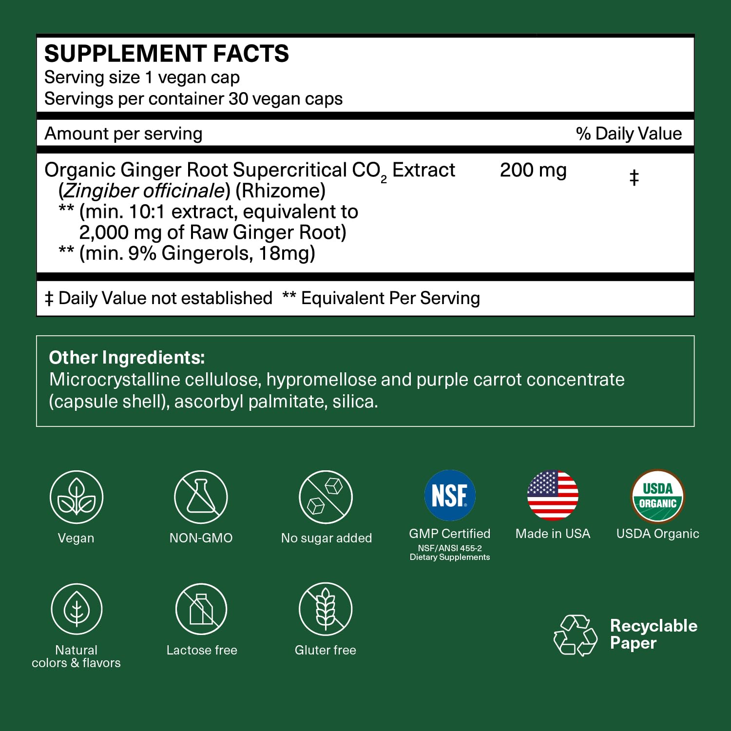 USDA Organic Ginger Supplement | Supports Motion-Related Nausea* | 18mg Gingerols per Capsule | 200mg of Ginger Root Extract (10:1) | Travel Essentials for Stomach Comfort | 30 Veg Caps — Amazon image 2