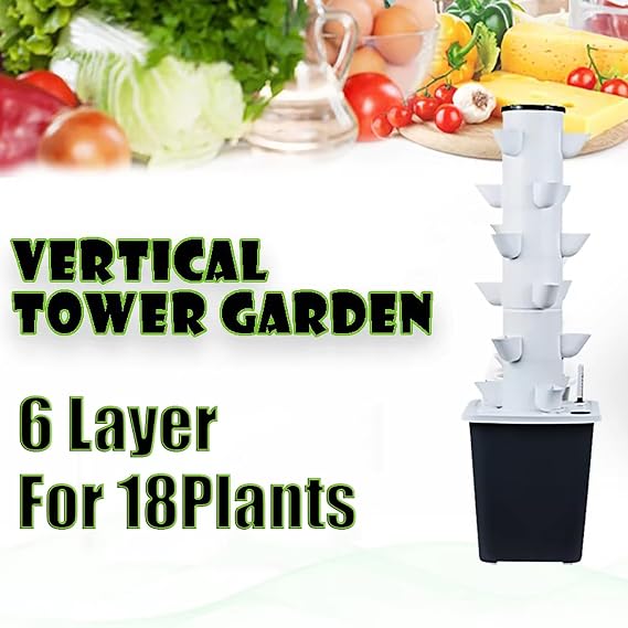 2025 Smart Vertical Hydroponic Tower Garden Growing System, 6 Tiers 18 Pods Lettuce Vegetables Aeroponic Tower Garden Planter for Balcony, Apartment, Courtyard