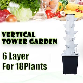 2025 Smart Vertical Hydroponic Tower Garden Growing System, 6 Tiers 18 Pods Lettuce Vegetables Aeroponic Tower Garden Planter for Balcony, Apartment, Courtyard