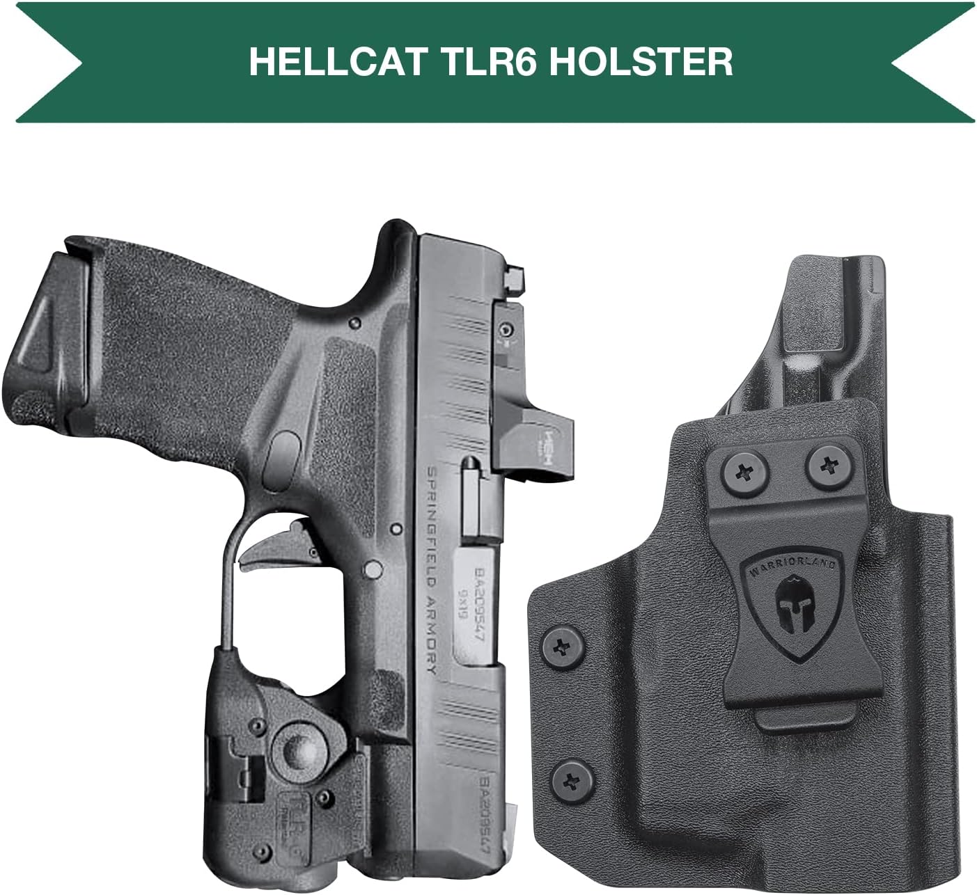 Hellcat TLR6 Holster, IWB Kydex Holster Optic Cut Fit: Springfield Armory Hellcat w/ TLR6, Inside Waistband Conceal Carry Holster Hellcat TLR-6, Adj. Can & Posi-Click Retention, Right/Left Hand