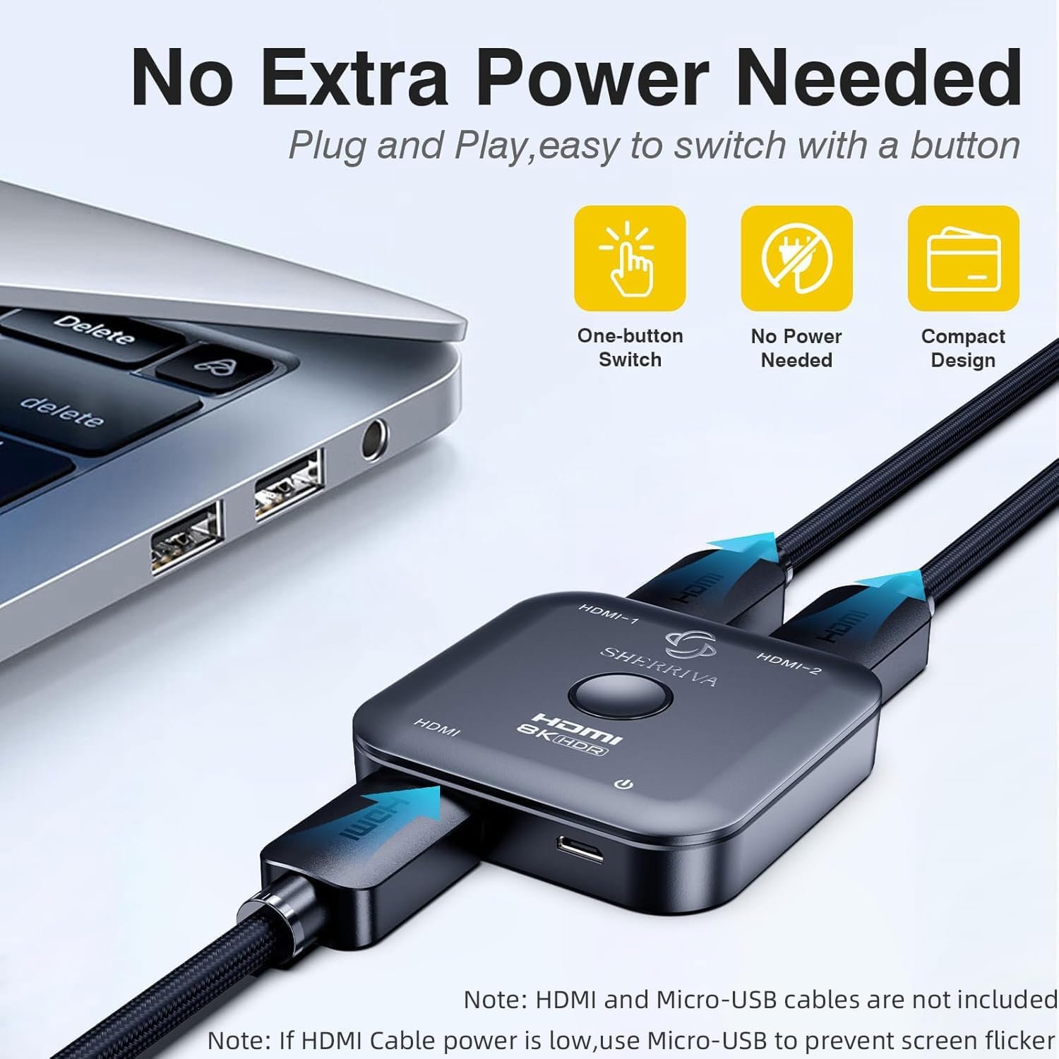 10K 8K HDMI Switch – 2 in 1 Out, Bi-Directional HDMI Splitter Switcher, 8K@60Hz, 4K@240Hz, Compatible with PS5, PS4, Xbox, Fire Stick, Apple TV, Projector