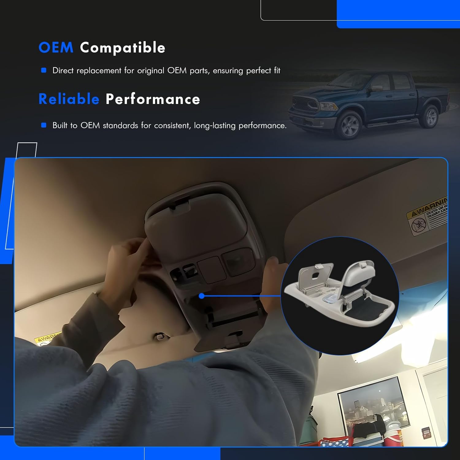 LED Overhead Console Assembly Fit for Dodge Ram 1500 2500 3500 1998-2002 Cab Interior Ceiling Dome Map Reading Light Lamp Map lights Replaces# SN96TL2AA, SN94TL2AA, L0021202, 5013609AA, 55350657, Tan