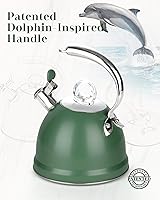 Vista 3 de Harriet Tea Kettle Stovetop, 2.5 Quart Whistling Stainless Steel Tea Pot, 3-Layer Base, Unique Ergonomic Handle, Includes Pot Holder & Mat