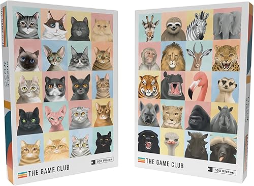 Paquete de rompecabezas de especies animales - Rompecabezas de dos 500 piezas de razas de gatos y animales de safari - Diversión para adultos, disponible en Yaxa El Salvador