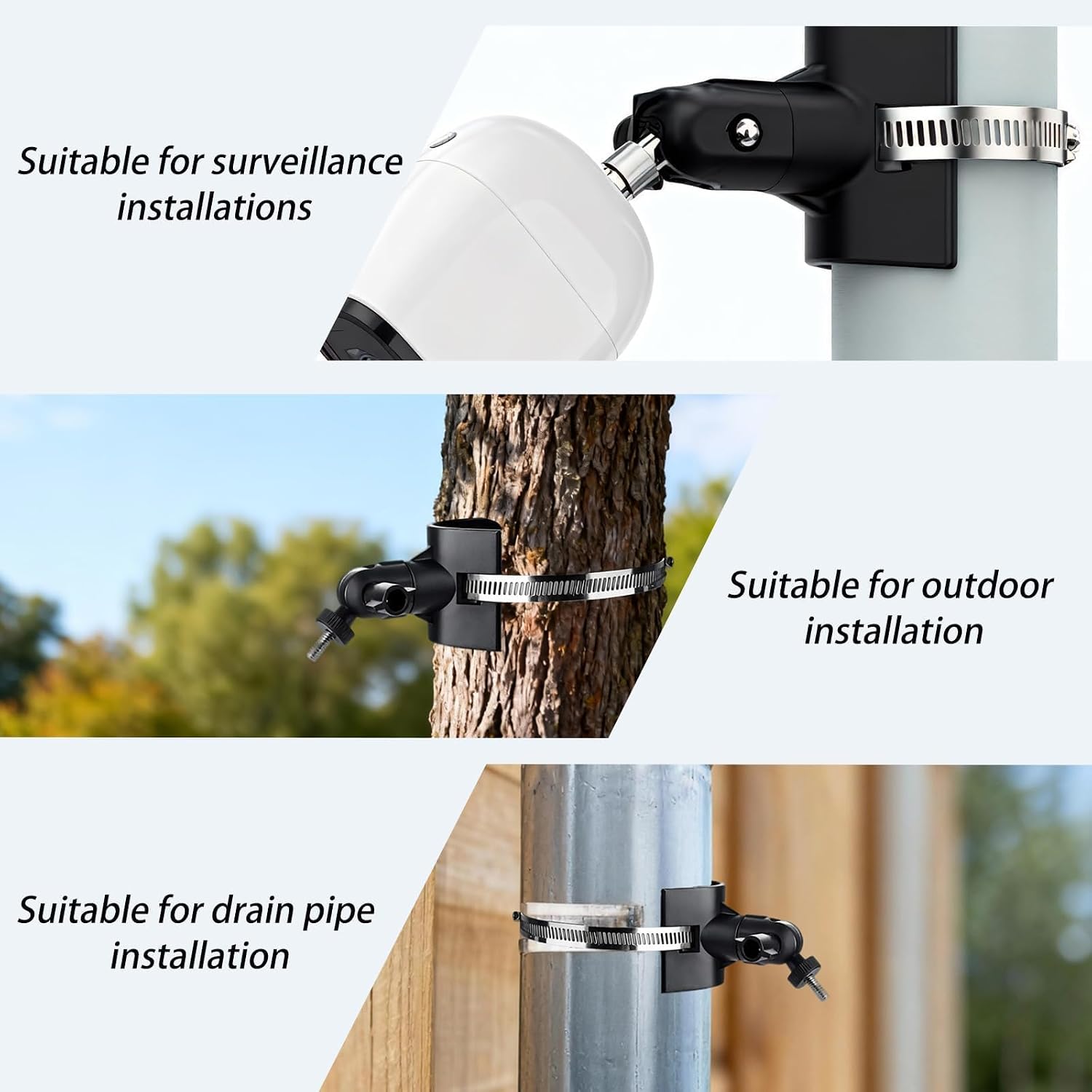 360° Mast Mount for Surveillance Camera Compatible with Eufy, Arlo and Wyze, Adjustable Wall Mount with 4 Clamp Rings for Indoor and Outdoor Installation (Black) image 4