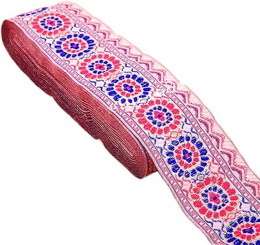 MSCFTFB Floral Circle Jacquard Ribbon Geometric Emobridered Woven Ribbon Fabric Trim Fringe for DIY Clothing Accessories Embellishment Decorations Width 2inch by 7 Yards White