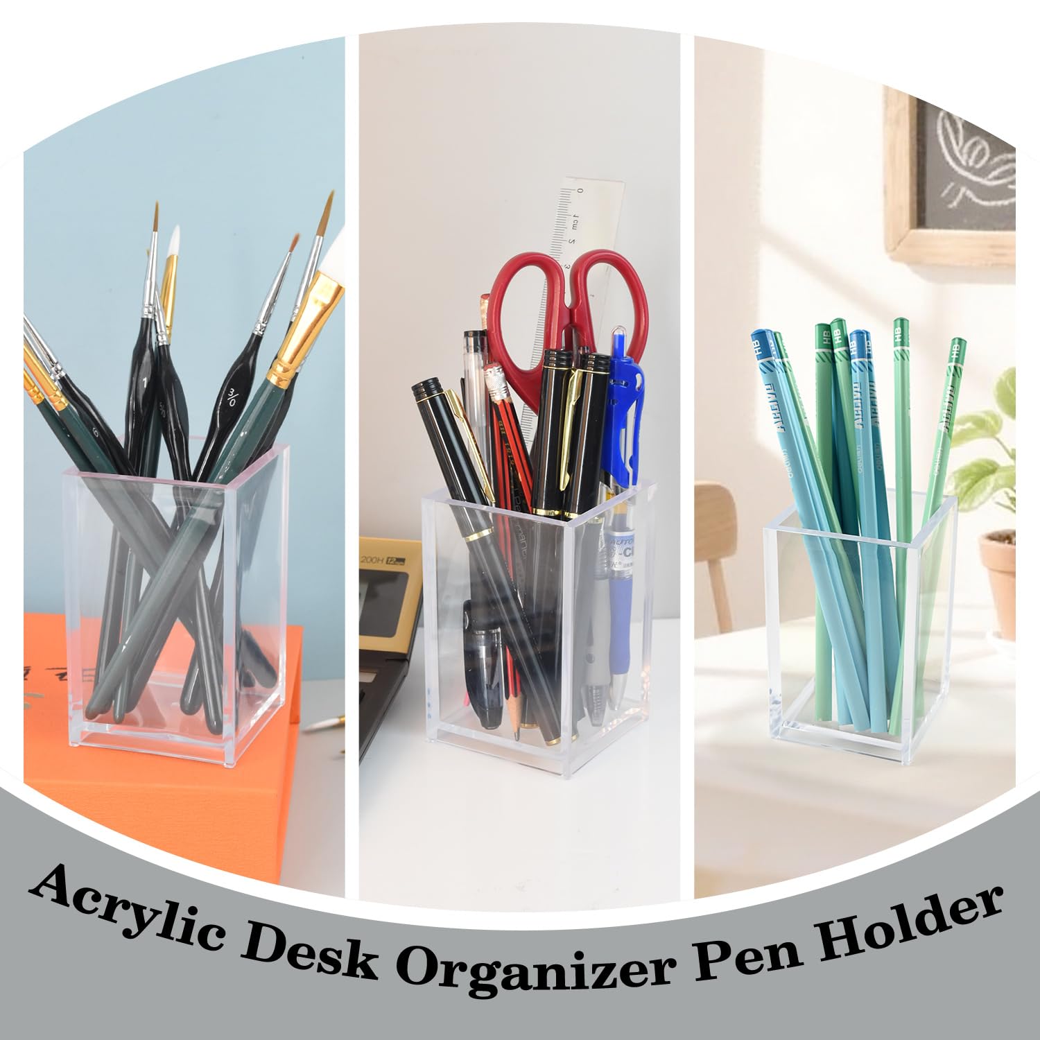 Organizer da scrivania in acrilico, portapenne multiuso per ufficio, pennelli da trucco, porta pennarelli/pennelli, accessori per casa e studio, 6,5 x 10 cm (10)