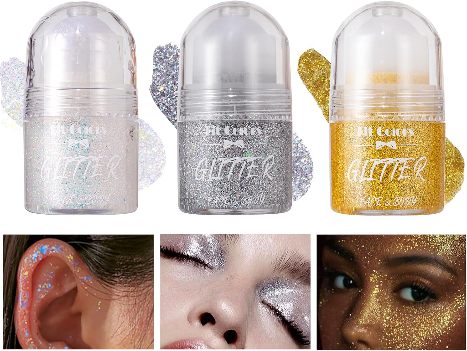 Roll-on Holographic Body Glitter Gel,Dazzling Eyeshadow Highlighter for Face and Body Shimmer Makeup,Holographic Glitter Makeup,Holiday Rave Party Accessory,Multi-Purpose Makeup Glitter Gel(01+07+08)