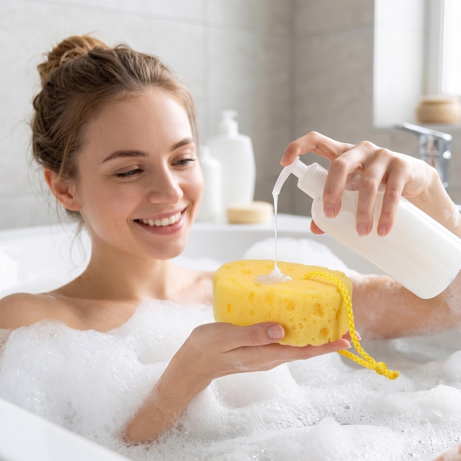3 Pcs Exfoliating Bath Sponge, Soft Shower Loofah Body Scrubber Set image 5