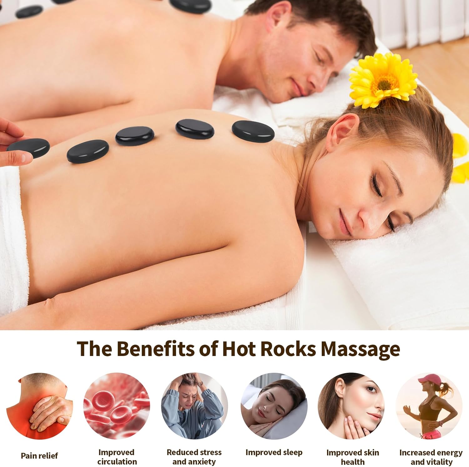 Meifuly 16Pcs Hot Stones Massage Set with Temperature Adjustment (113-194°F), Hot Rocks Massage Stones Kit with Warmer Box, Basalt Hot Stones Professional Massage Tool for Spa, Relieve Muscle Pain