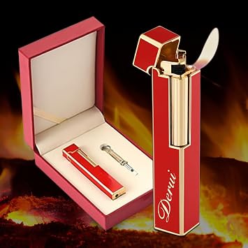Classic Lighters for Ladies&Men - Soft Flame Flint Wheel Butane Lighter with Adjustable Flame Control, Side Grinding Wheel Vertical Ignition with Gift Box No Gas Red