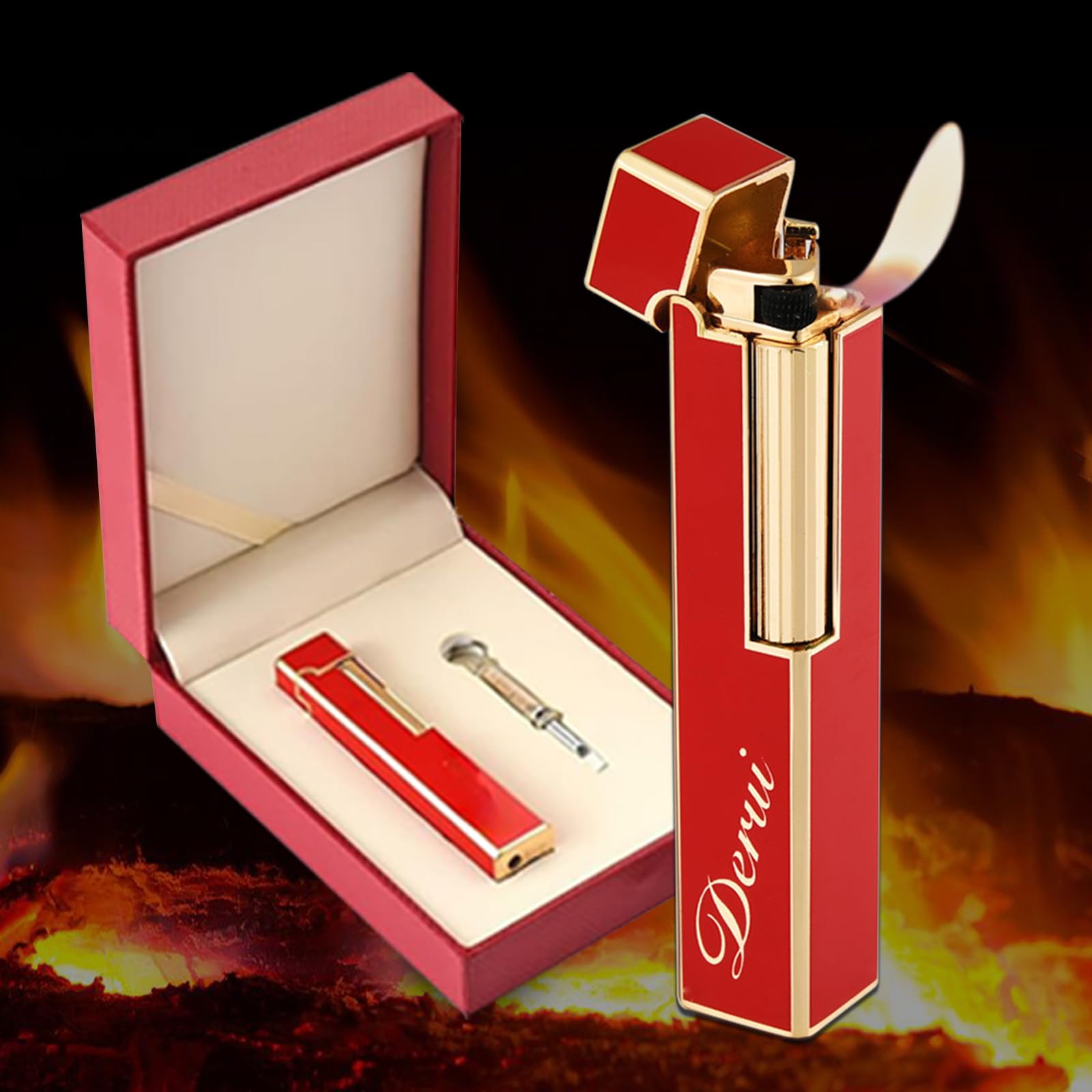 Classic Lighters for Ladies&Men - Soft Flame Flint Wheel Butane Lighter with Adjustable Flame Control, Side Grinding Wheel Vertical Ignition with Gift