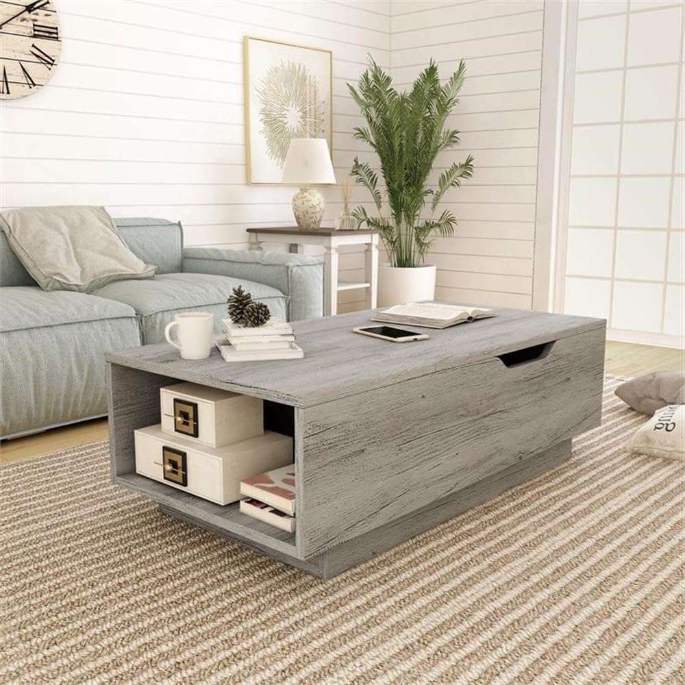 Bowery Hill Wood Lift Top Coffee Table, 47.32"W x 24.02"D x 15.79"H, Particle Board with Metal Lift Mechanism, Vintage Gray Oak Finish, Hidden Storage Compartment, Transitional Style for Living Room