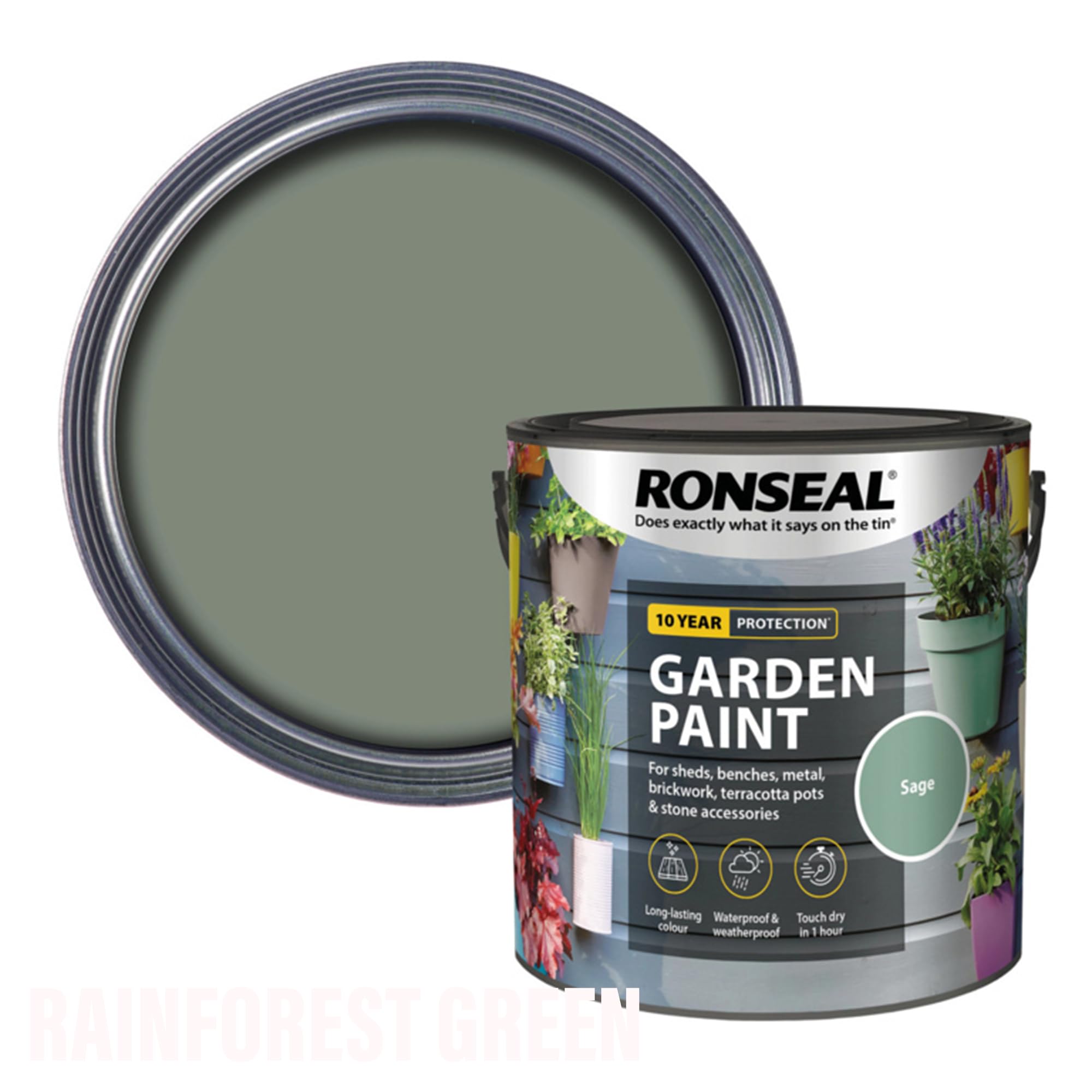 AOC24 Garden Fence 2.5L Multi-Surface Paint for Wood, Brick, Metal, Stone & Terracotta - Waterproof, Resists Fading, Matt Finish for Sheds, Fences, Garden Furniture in Sage