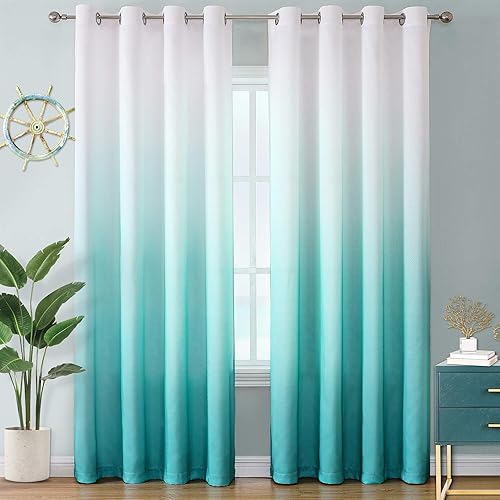 WUBODTI - Cortina blackout de color turquesa degradado, cortinas opacas con color degradado, ojales, aislamiento térmico, panel de 106 pulgadas de