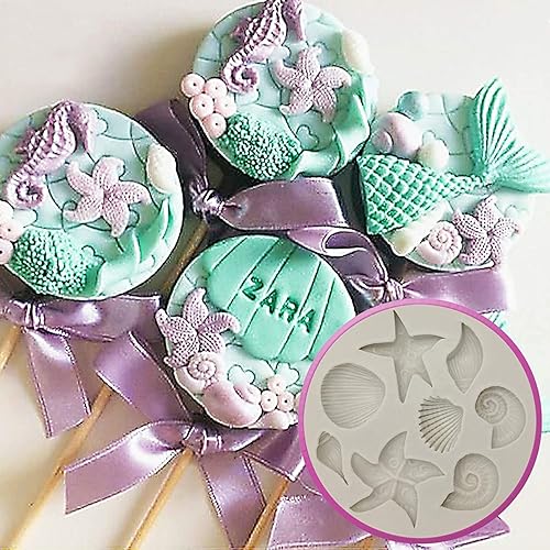 Miniatura 3 de Molde de silicona para pastel de temática marina, concha, caracola, estrella de mar, pescado, bajo el mar, hecha a mano, moldes para hornear