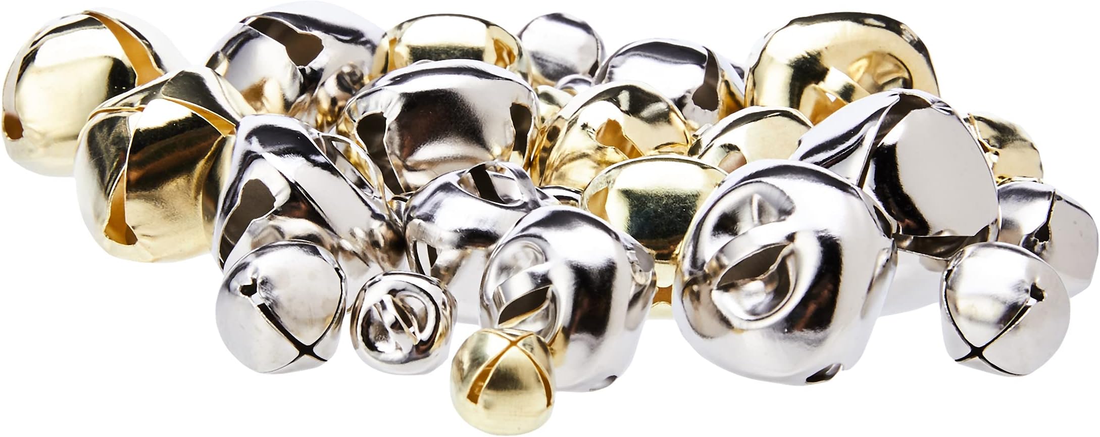 CT2257 Jingle Bells, Gold & Silver, 7 Sizes 8 to 10mm to 25mm (50 pcs)