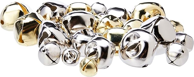 Artstraws CT2257 Jingle Bells, Gold & Silver, 7 Sizes 8 to 10mm to 25mm (50 pcs)
