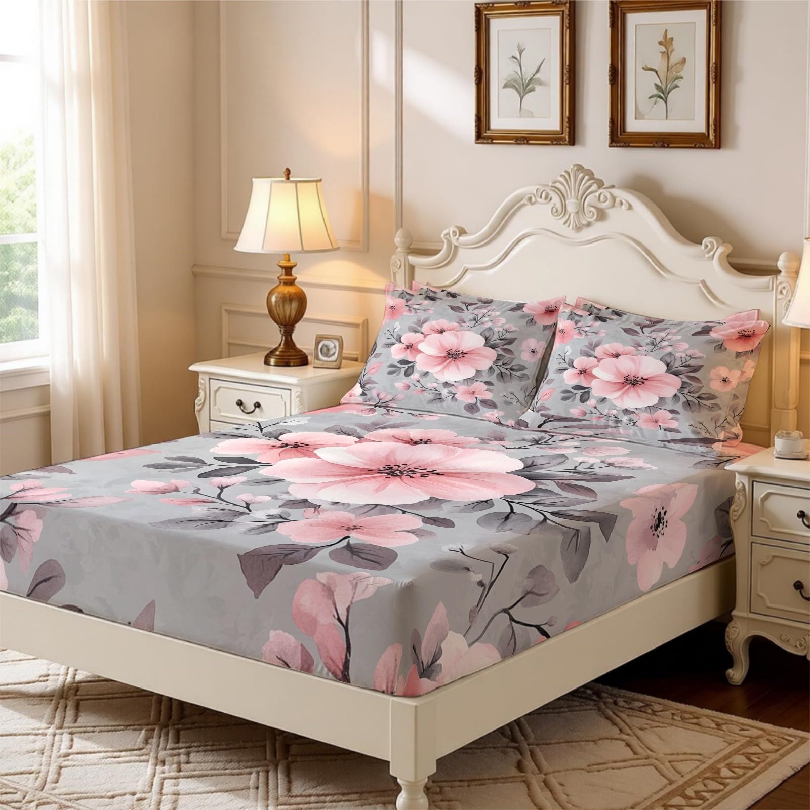Lenzuolo con Angoli 180 x 200 cm Microfibra fiori Lenzuolo Sotto Elasticizzato Profondo 25 cm acquerello per Singolo e Matrimoniale