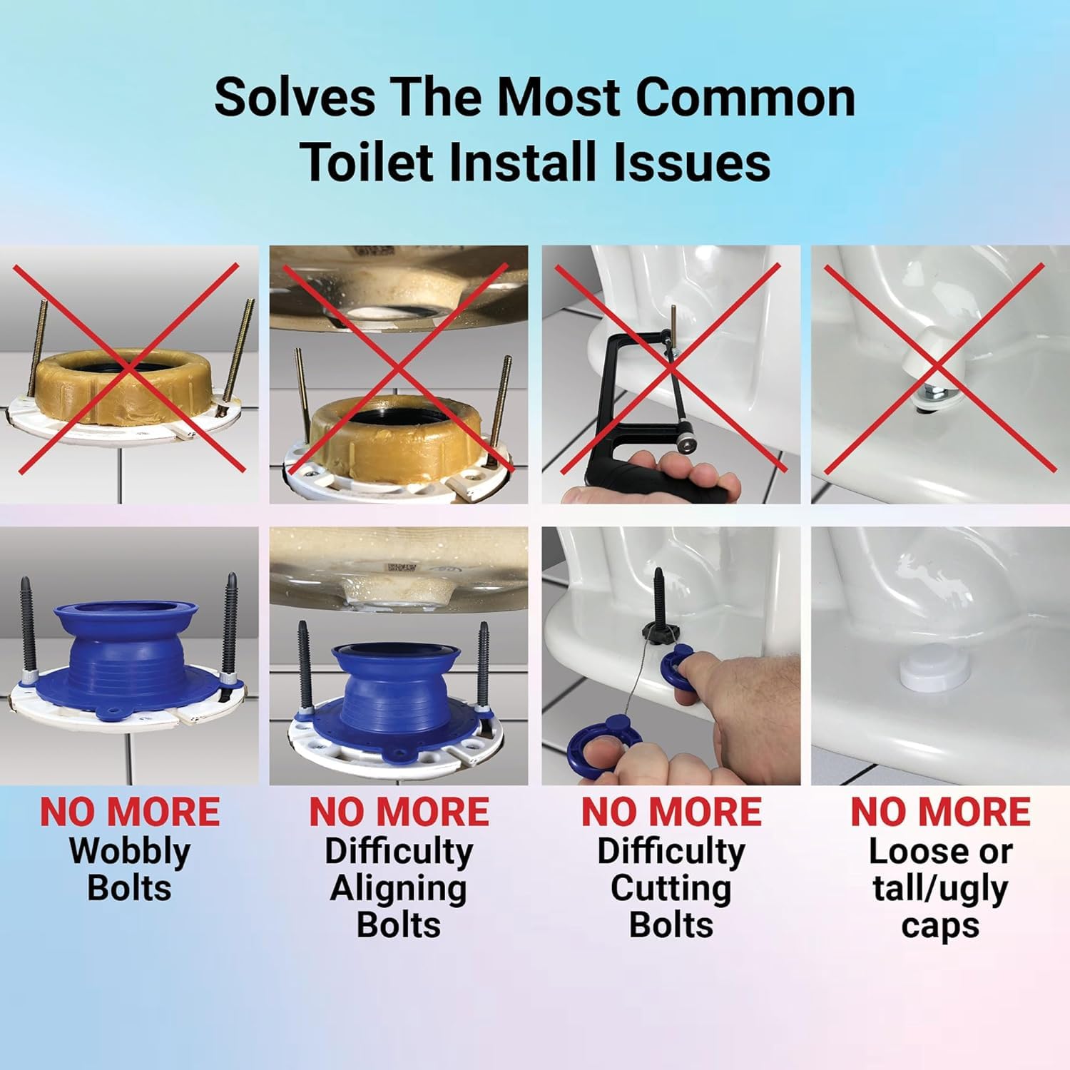 One N Done Toilet Flange Repair Kit – Complete Toilet Wax Ring Replacement Kit – Durable Waxless Toilet Ring – Includes Toilet Flange Bolts, Toilet Bowl Caps, and Toilet Flange Extension Kit (3 Pack)