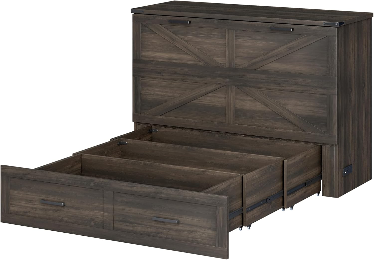 DERCASS Murphy Cabinet Bed with storage drawers extended.
