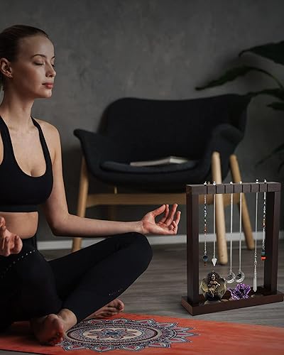 Miniatura 2 de Soporte de exhibición de péndulo de fase lunar con bandeja, soporte de cristal Wiccan de madera para hasta 15 péndulos, suministros de brujería,