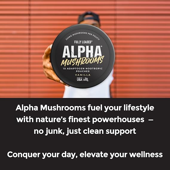 Fully Loaded Alpha Mushroom Pouches - Adaptogen Nootropic Pouches (5-Pack, Vanilla) - Lion's Mane, Cordyceps, Chaga - 5 cans, 15 Pouches per can - Functional Mushrooms - Made in the USA