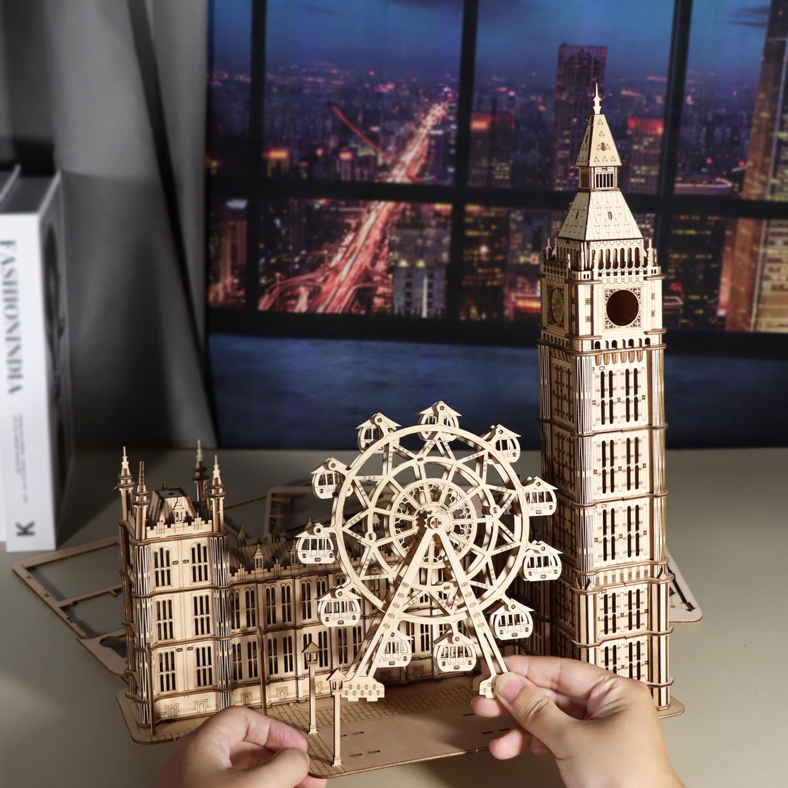 Puzzle 3D Bois Vintage Big Ben L 'Horloge avec Lumière LED Maquette en Bois A Construire Cadeaux d'anniversaire Noël