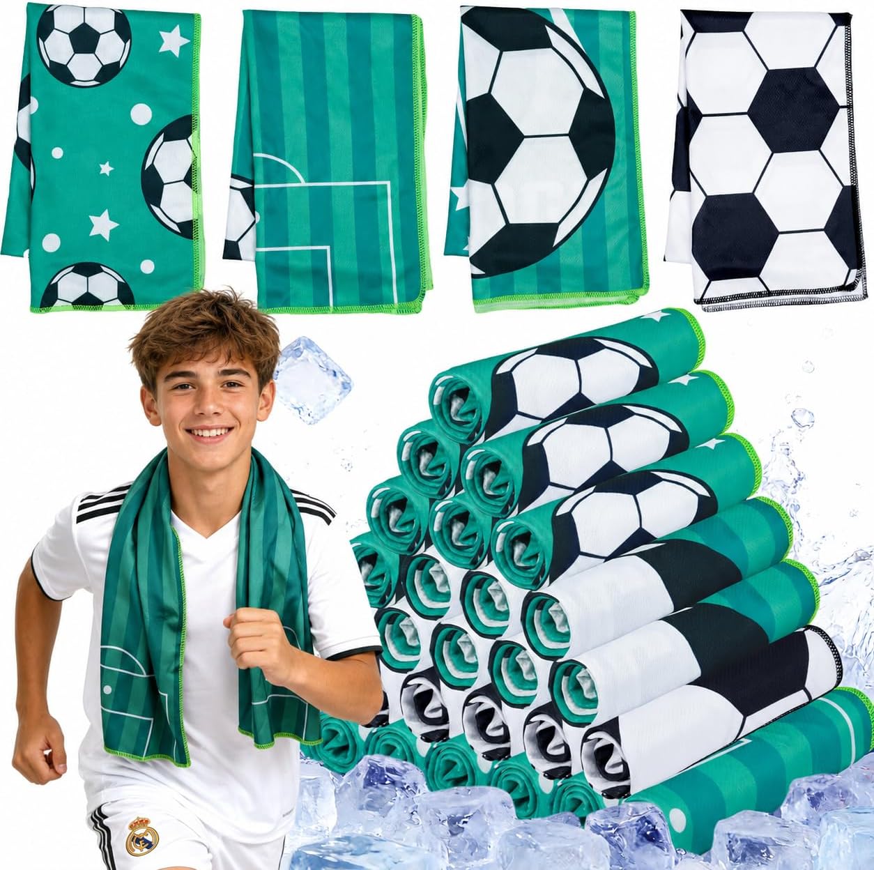 MENOLY 32 Packs Soccer Cooling Towels Bulk 40 x 12 Inch Sport Cooling Towels for Neck and Face Microfiber Sweat Cooling Neck Rags Baseball Team Gifts for Athletes Yoga Gym Sports Camping