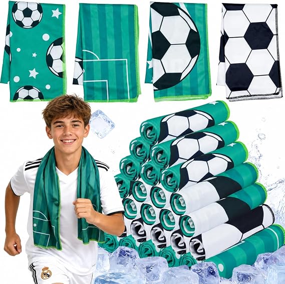 MENOLY 32 Packs Soccer Cooling Towels Bulk 40 x 12 Inch Sport Cooling Towels for Neck and Face Microfiber Sweat Cooling Neck Rags Baseball Team Gifts for Athletes Yoga Gym Sports Camping