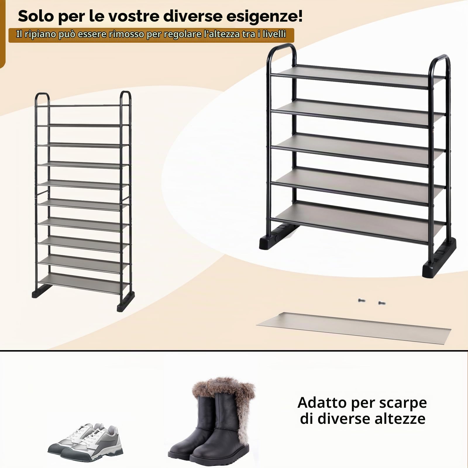 HOMASIS Scarpiera a 10 Ripiani, Scarpiera Salvaspazio, Scaffale Portascarpe in Metallo, Fino a 30 Paia di Scarpe, da Soggiorno, Ingresso, Corridoio, 66 x 29 x 152 cm, Nero