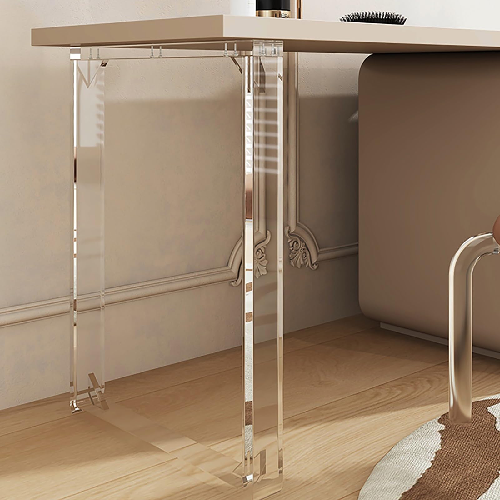 Clear Acrylic Table Support Legs, Floor-Standing Support Columns for Home Bar, Writing Desk, Vanity Table & Dressing Table, Modern Acrylic Desk Frames(55X65CM/21.6x25.6in)