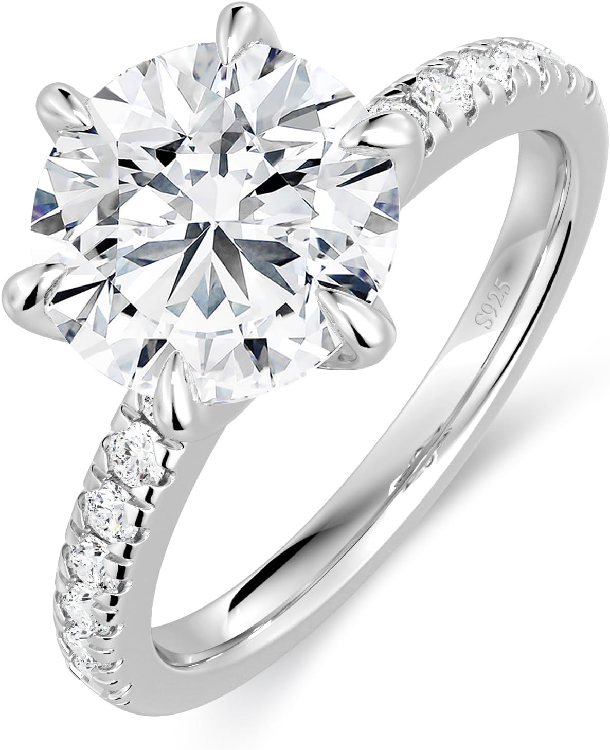 MOOSEA 3ct Moissanite Engagement Rings for Women - Round Cut Lab Created Wedding Band 925 sterling silver with rhodium plating Moissanite Ring Anniversary Birthday Gift