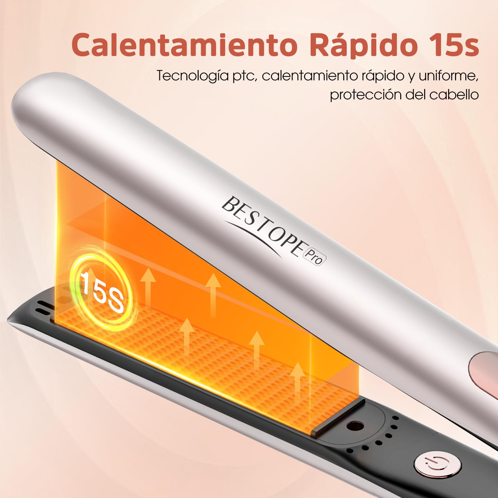 Planchas del Pelo Con Pantalla Digital - Plancha de Pelo Profesional, Tecnología Iónica Anti Frizz, Placas Flotantes Extralargas, Calentamiento Rápido, 5 Ajustes de 120°C a 230°C (Champán) — view 4