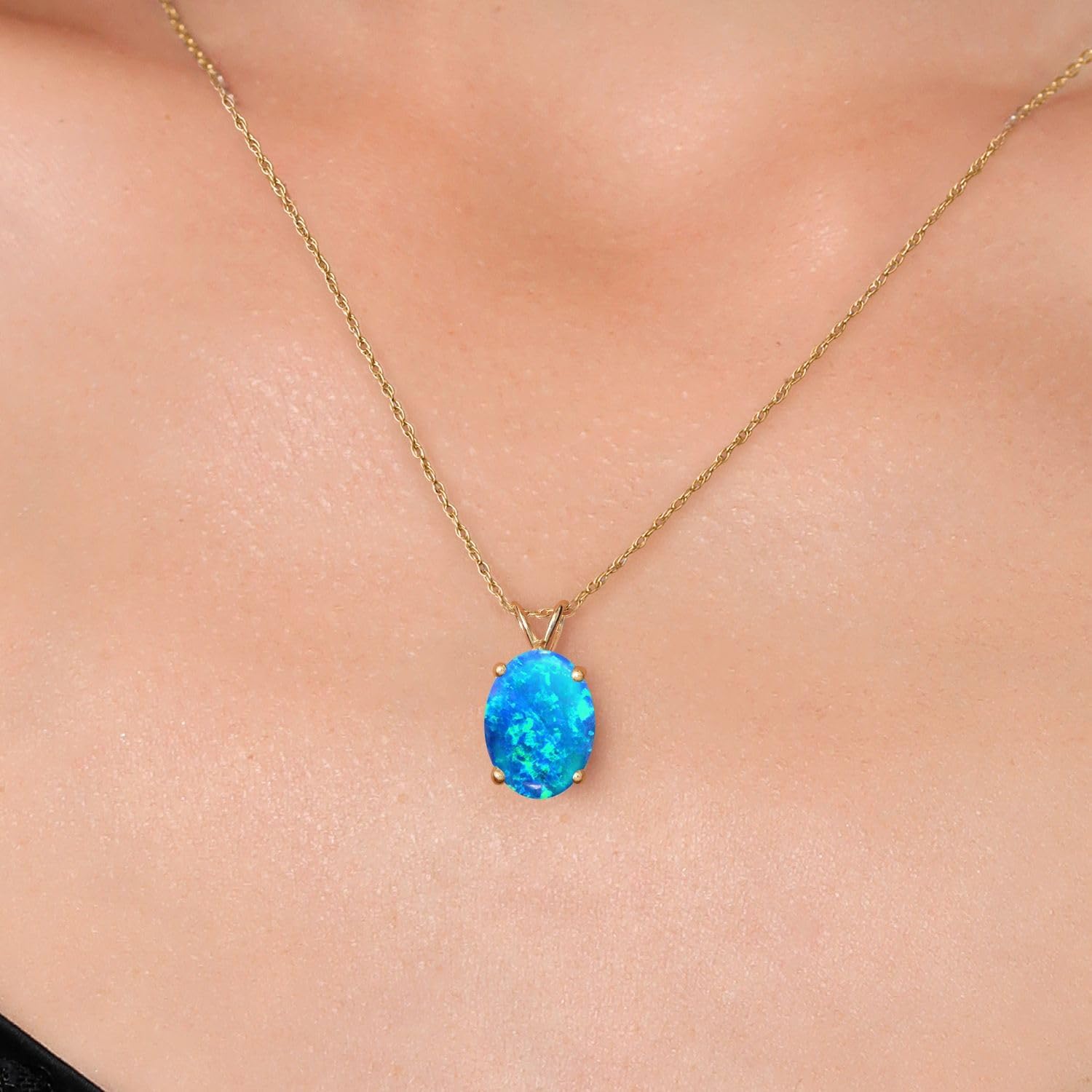 Gem Stone King 14K Yellow Gold Customized and Personalized Oval 10X8MM Gemstone Birthstone Pendant Necklace For Women With 18 Inch Chain - Image 3